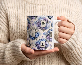 Hydrangea Mahjong Tiles Mug | Ceramic Coffee Cup 11oz 15oz