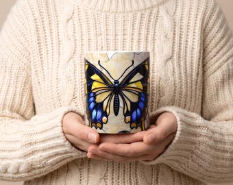 Stained Glass Butterfly Mug | Ceramic Coffee Cup