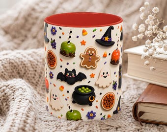 Cute Halloween Mug, Halloween Christmas Mug, Spooky Treats Coffee Cup, Ghost Pumpkin Mug, Gingerbread Mug, Kawaii Holiday Gift
