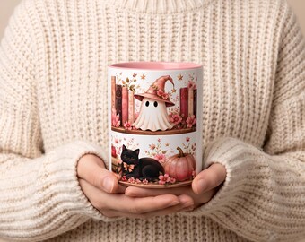 Autumn Ghost Cat Pumpkin Mug | Accent Coffee Mug