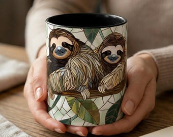 Smiling Sloths Mosaic Art Mug | Accent Coffee Mug 11oz 15oz