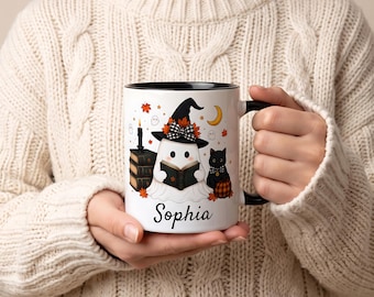 Cute Ghost Witch Reading Mug | Personalized Halloween Coffee Mug