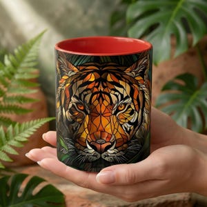 Stained Glass Bengal Tiger Accent Mug | 11oz or 15oz