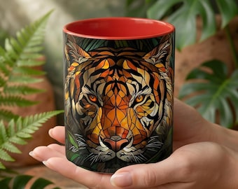 Stained Glass Bengal Tiger Accent Mug | 11oz or 15oz