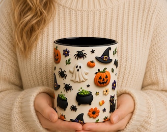 Witchy Halloween Mug, Cute Spooky Coffee Cup, Ghost Pumpkin Mug, Black Cat Mug, Witch Hat Mug, Halloween Gift, Fall Coffee Cup