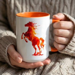 Year of the Fire Horse 2026 Mug, Flaming Stallion Horse| Accent Coffee Mug 11oz 15oz
