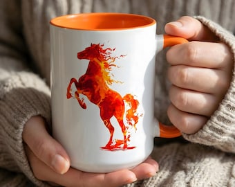 Year of the Fire Horse 2026 Mug, Flaming Stallion Horse| Accent Coffee Mug 11oz 15oz