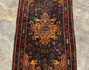 Antique Balochi Rug Handmade Tribal Wool Rug Vintage Persian Runner Dark Boho Rug Afghan Baluch Carpet Oriental Area Rug Ethnic Decor