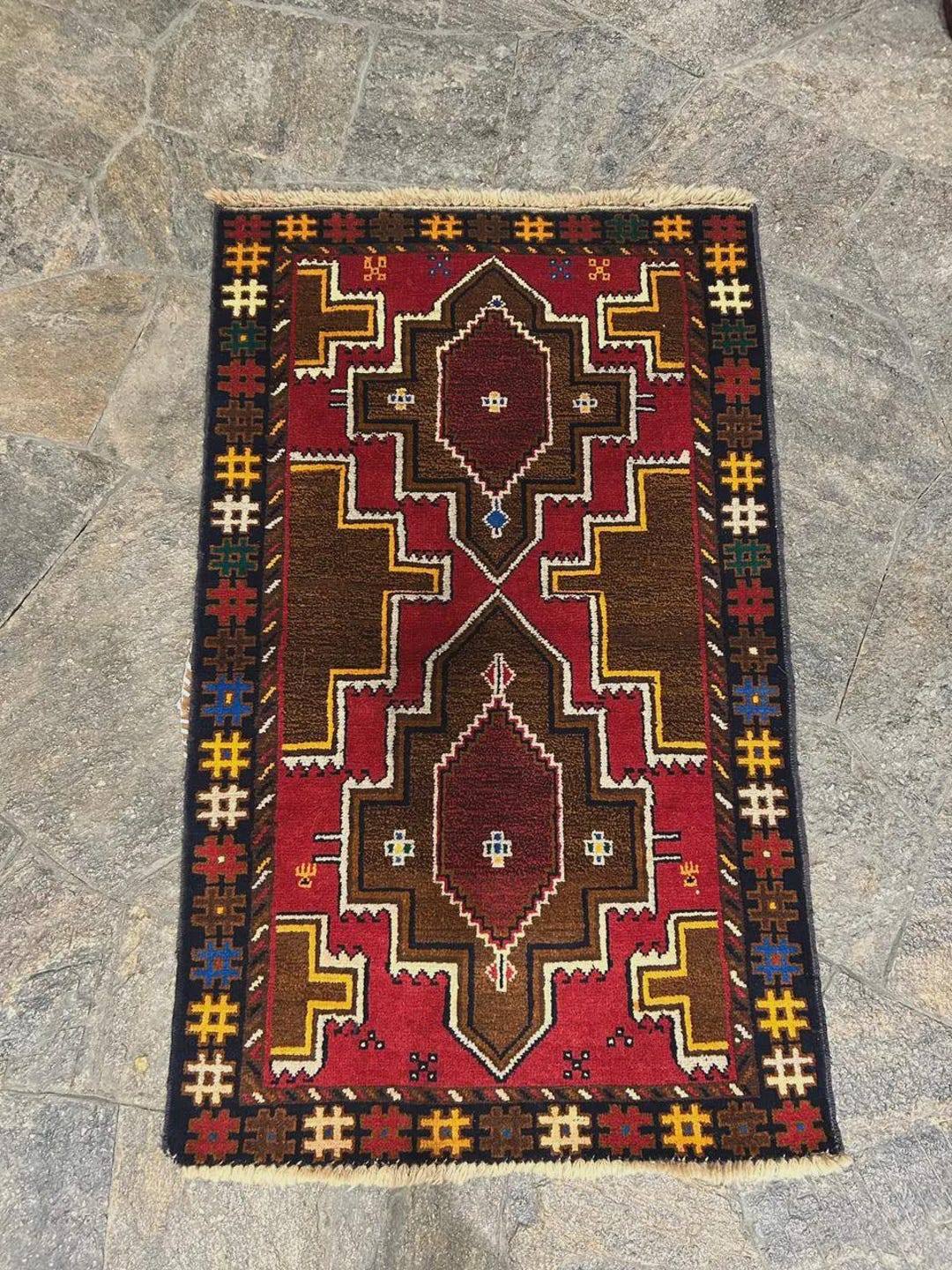 Vintage Baluchi Rug 2.6x5 Ft – Handmade Tribal Afghan Rug, Wool Runner ...