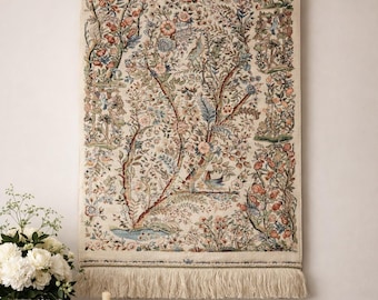 Handmade Silk Tree of Life Rug: Persian Floral Tapestry Wall Hanging