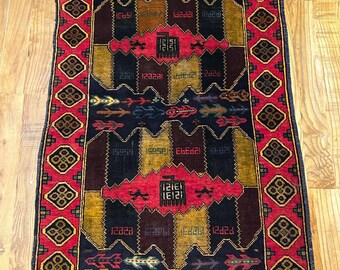 Afghan War Rug 5x3 ft Handmade Wool Tribal Rug Vintage Style Boho Decor Small Accent Rug