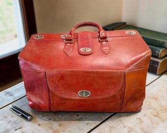 Vintage Camel Leather Travel Bag Tunisian Weekend Duffel 2000