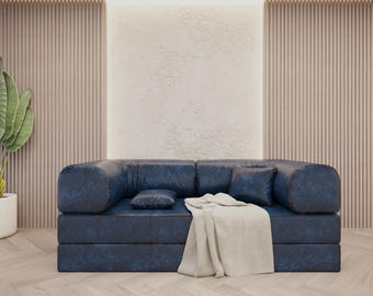 Sofá modular de suelo, sofá azul Teddy, sofá seccional de cuero, cojín para rincón de lectura, 78 x 39 x 28 pulgadas