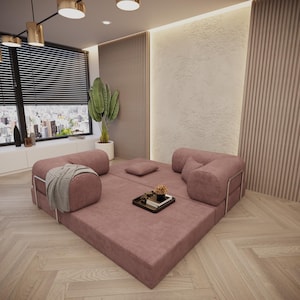 Modular Pink Floor Sofa is made with premium foam and velvet fabric that ensure both durability and comfort. Also our washable zippered cover is just what you need! The modular design allows you to configure the pieces in any shape or size. It doubles as both a mattress and a sofa, offering a multi-functional solution for your space. Dimension 78x39x14 in. Teddy Sofa, Sectional Sofa