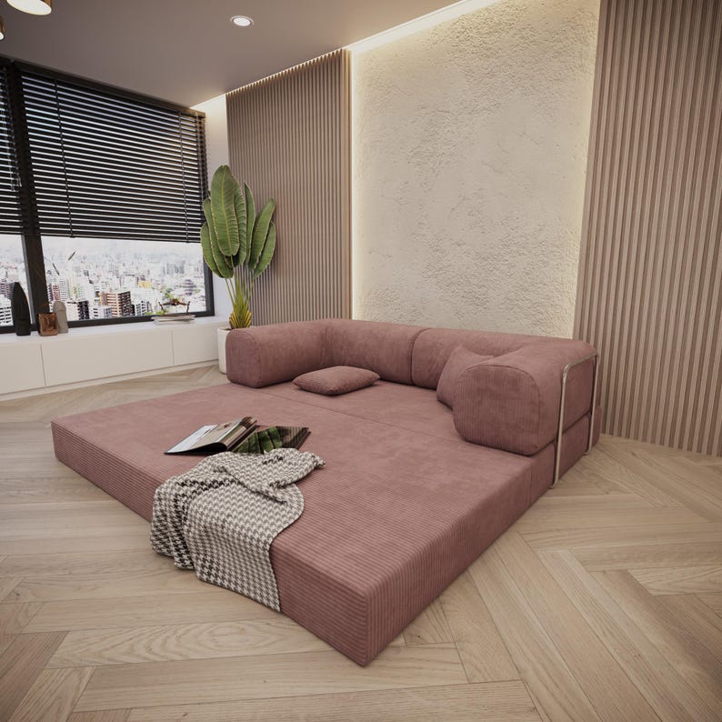 Modular Pink Floor Sofa is made with premium foam and velvet fabric that ensure both durability and comfort. Also our washable zippered cover is just what you need! The modular design allows you to configure the pieces in any shape or size. It doubles as both a mattress and a sofa, offering a multi-functional solution for your space. Dimension 78x39x14 in. Teddy Sofa, Sectional Sofa