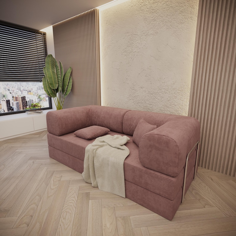 Modular Pink Floor Sofa is made with premium foam and velvet fabric that ensure both durability and comfort. Also our washable zippered cover is just what you need! The modular design allows you to configure the pieces in any shape or size. It doubles as both a mattress and a sofa, offering a multi-functional solution for your space. Dimension 78x39x14 in. Teddy Sofa, Sectional Sofa