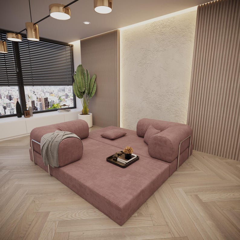 Modular Pink Floor Sofa is made with premium foam and velvet fabric that ensure both durability and comfort. Also our washable zippered cover is just what you need! The modular design allows you to configure the pieces in any shape or size. It doubles as both a mattress and a sofa, offering a multi-functional solution for your space. Dimension 78x39x14 in. Teddy Sofa, Sectional Sofa