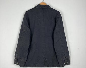 Vintage STUSSY GEAR Black Denim Chore Jacket Button up Stussy