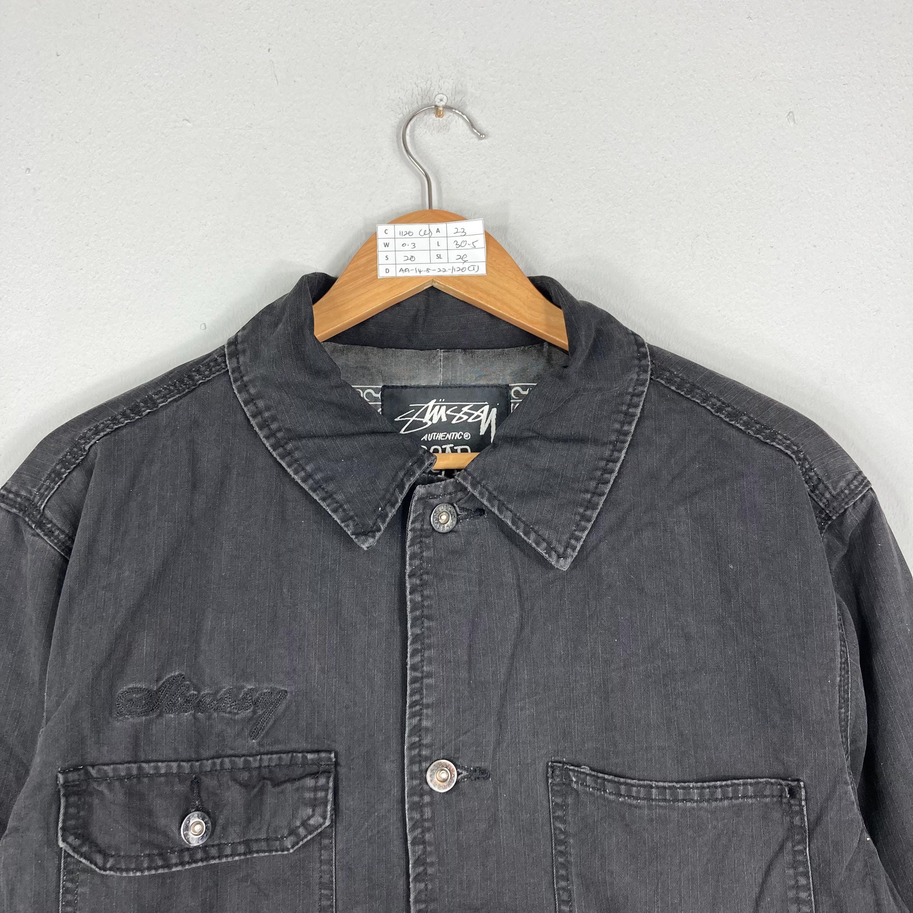 Vintage STUSSY GEAR Black Denim Chore Jacket Button up Stussy