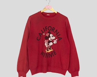 Vintage 90er Jahre MINNIE MOUSE CALIFORNIA Crewneck Sweatshirt Groß Grafik Gedruckt Minnie Mouse California Pullover Pullover Minnie Maus Pullover