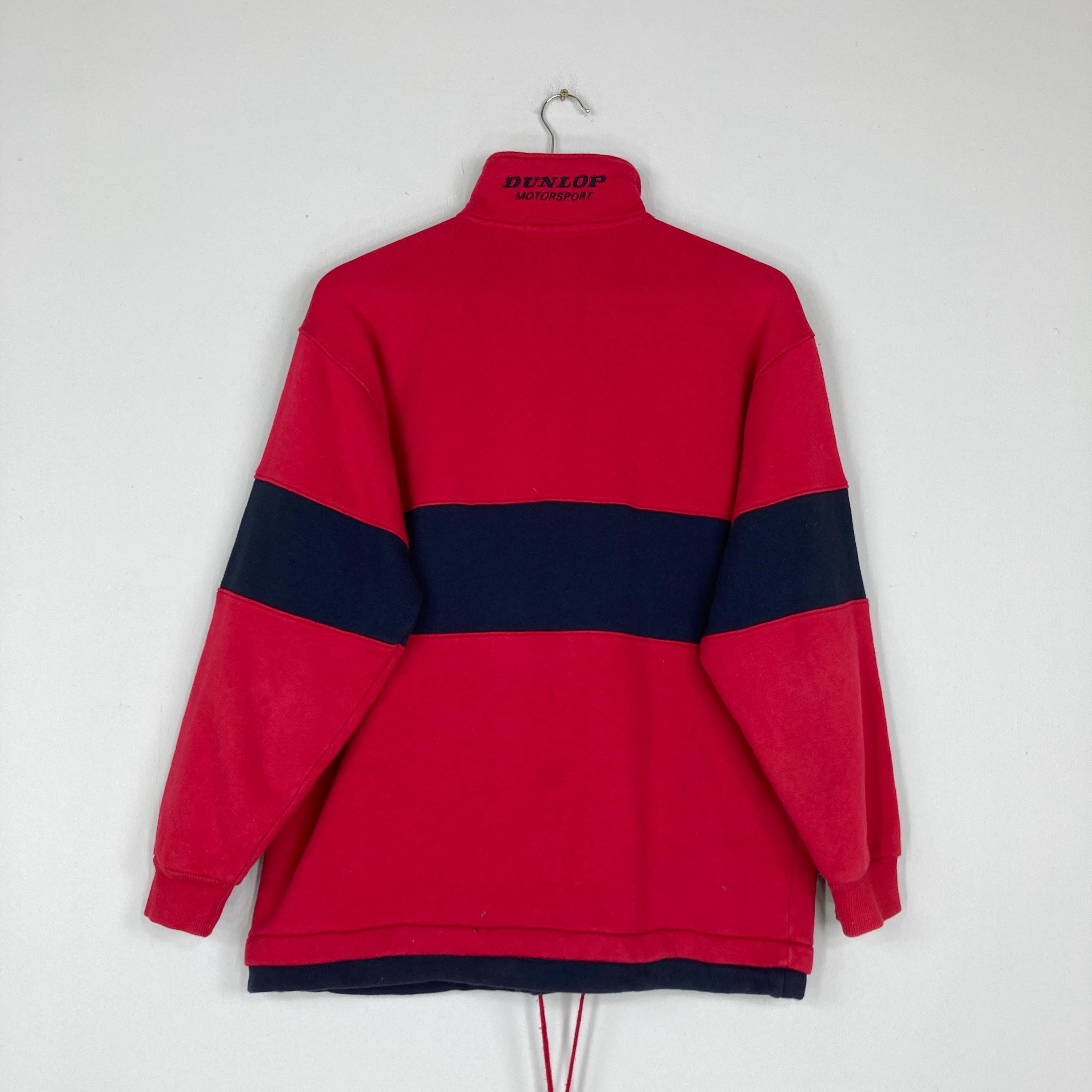 Vintage DUNLOP MOTORSPORT Quarter Zipper Sweatshirt Big Striped 