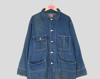 Chaqueta vaquera azul vintage de los años 90, chaqueta de trabajo vaquera azul con botones, chaqueta de trabajo vintage, talla 2X