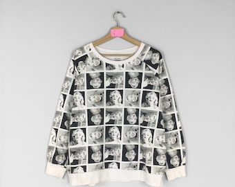 Vintage MARILYN MONROE Women Crewneck Sweatshirt Fullprint Marilyn Monroe Jumper Pullover Marilyn Monroe Sweater XXL Size