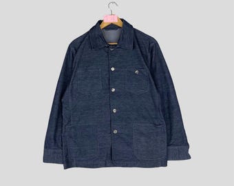 Jaqueta jeans vintage Unbrand Indigo para tarefas domésticas com botões Jaqueta jeans de trabalho Unbrand Jaqueta francesa para trabalhadores Unbrand