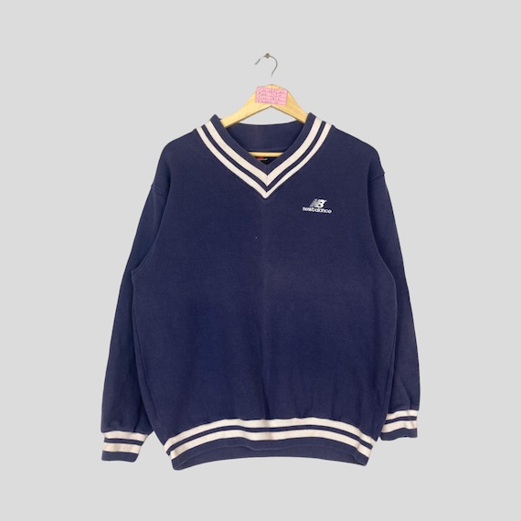New Balance, Vintage Rare NEW BALANCE V-neck Sweatshirt Big Logo New Balance Jumper Pullover New Balance Sweater Navy Blue Colour Unisex Medium Size