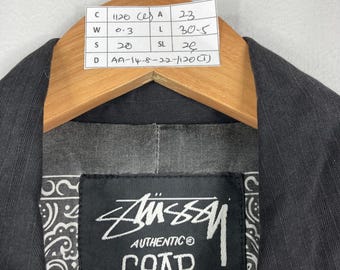 Vintage STUSSY GEAR Black Denim Chore Jacket Button up Stussy