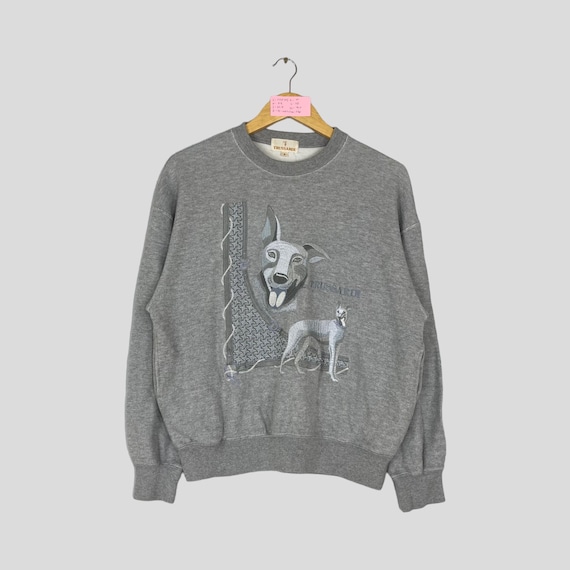 Trussardi, Vintage Rare TRUSSARDI Crewneck Sweatshirt Big Logo TRUSSARDI Jumper Pullover TRUSSARDI Sweater Grey Colour Unisex Medium Size