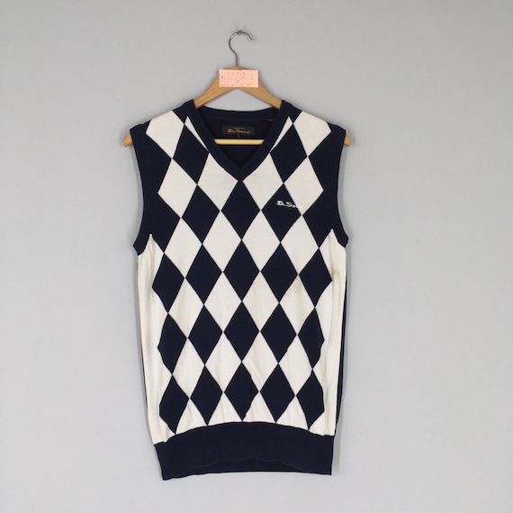 Ben Sherman, Vintage Rare BEN SHERMAN Diamond Design Crewneck Sweatshirt Sleeveless Big Logo Ben Sherman Jumper Pullover Ben Sherman Sweater Unisex