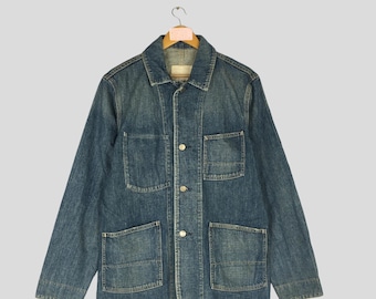 Chaqueta vaquera azul marino vintage de GAP para tareas domésticas, con botones, para el trabajo, de Jean, de GAP, chaqueta de trabajo francesa, talla mediana-grande.