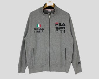 Sudadera vintage FILA ITALIA con cremallera completa y logo grande. Jersey vintage Fila. Suéter unisex vintage Fila. Ropa deportiva ajustada a tallas L-XL.
