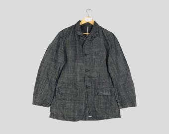 Vintage STUSSY GEAR Black Denim Chore Jacket Button up Stussy
