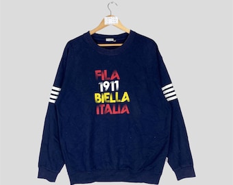 Vintage FILA BIELLA ITALIA Crewneck Sweatshirt Big Logo Fiela Navy Blue Jumper Pullover Fila Unisex Sweater Streetwear Sportswear