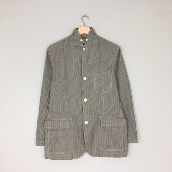 Vintage Grey Striped Hickory Denim Chore Jacket Vintage WaBash Grey Workwear Jean Jacket Grey FrenchWork Workers Full Button Unisex Medium