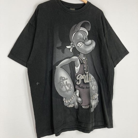 Vintage POPEYE Hip Hop Style Round Neck T-shirt Popeye Cartoon Rap