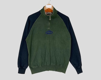 Sudadera vintage FILA ITALIA con cremallera de un cuarto, logo grande de Fila, jersey unisex de Fila, conjunto casual de Fila, ropa urbana.