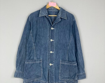 Vintage Blue Denim Chore Jacket Button Up Vintage Unbrand Workwear Jean Jacket Vtg Blue Frenchwork Workers Jacket