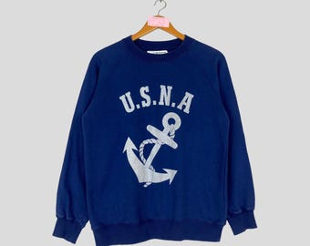 Vintage 90s USNA United States Naval Academy Crewneck Sweatshirt Big Logo Usna Jumper Pullover Usna Unisex Sweater Casual Outfit
