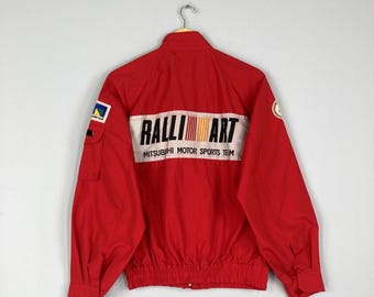 Vintage RALLI ART Mitsubishi  Motor sport Team Mirage Cup Jacket Full Zipper Ralli Art Bombers Sport Jacket Ralli Art Racing Jacket