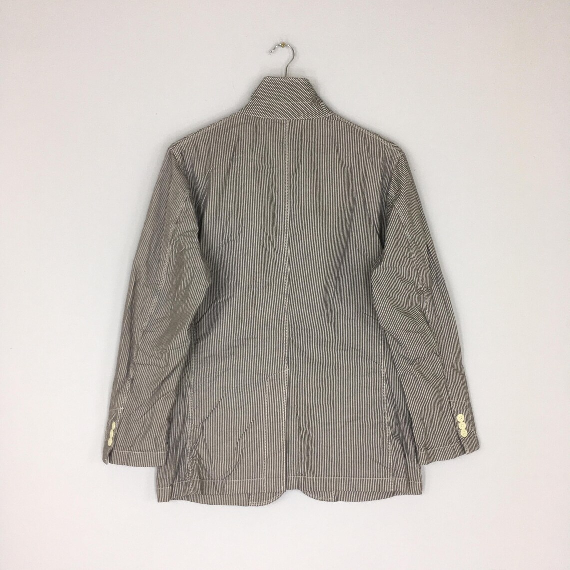 Vintage Grey Striped Hickory Denim Chore Jacket Vintage WaBash Grey Workwear Jean Jacket Grey FrenchWork Workers Full Button Unisex Medium, foto 4 di 5