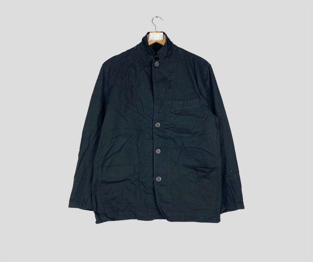 Vintage WOOLRICH Black Denim Chore Jacket Button up WOOLRICH