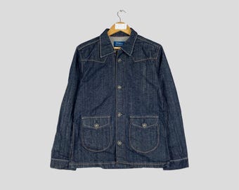 Vintage NAVY Indigo Denim Chore Jacket Button Up NAVY Indigo Denim Workwear Jean Jacket NAVY  Indigo Denim Workers Frenchwork Coat Jacket