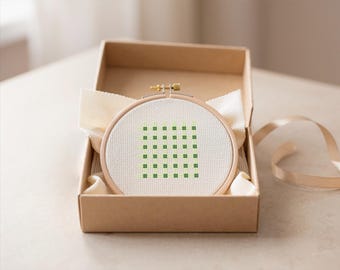Tiny French Farmhouse Green Check – Mini Cross Stitch Pattern 30x30, Small Quick Stitch PDF
