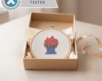 Tiny Amalfi Geranium – Mini Cross Stitch Pattern 30x30, Coastal Flower Quick Stitch PDF