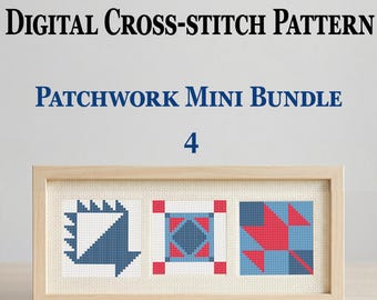 Mini lot de 4 petits patchworks – mini motif de point de croix 30 x 30, petit PDF point rapide