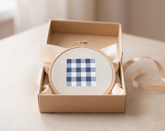 Tiny French Farmhouse Blue Check – Mini Cross Stitch Pattern, Small Quick Stitch PDF (30x30)