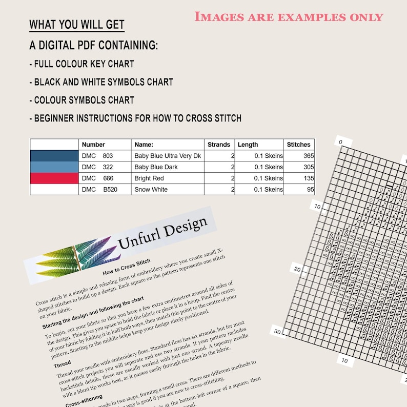 Peut inclure: Un patron de point de croix num&eacute;rique en PDF avec des instructions pour d&eacute;butants. Le tableau comprend une cl&eacute; couleur compl&egrave;te, des symboles noirs et blancs et des symboles de couleur. La cl&eacute; de couleur r&eacute;pertorie les couleurs de fil DMC.